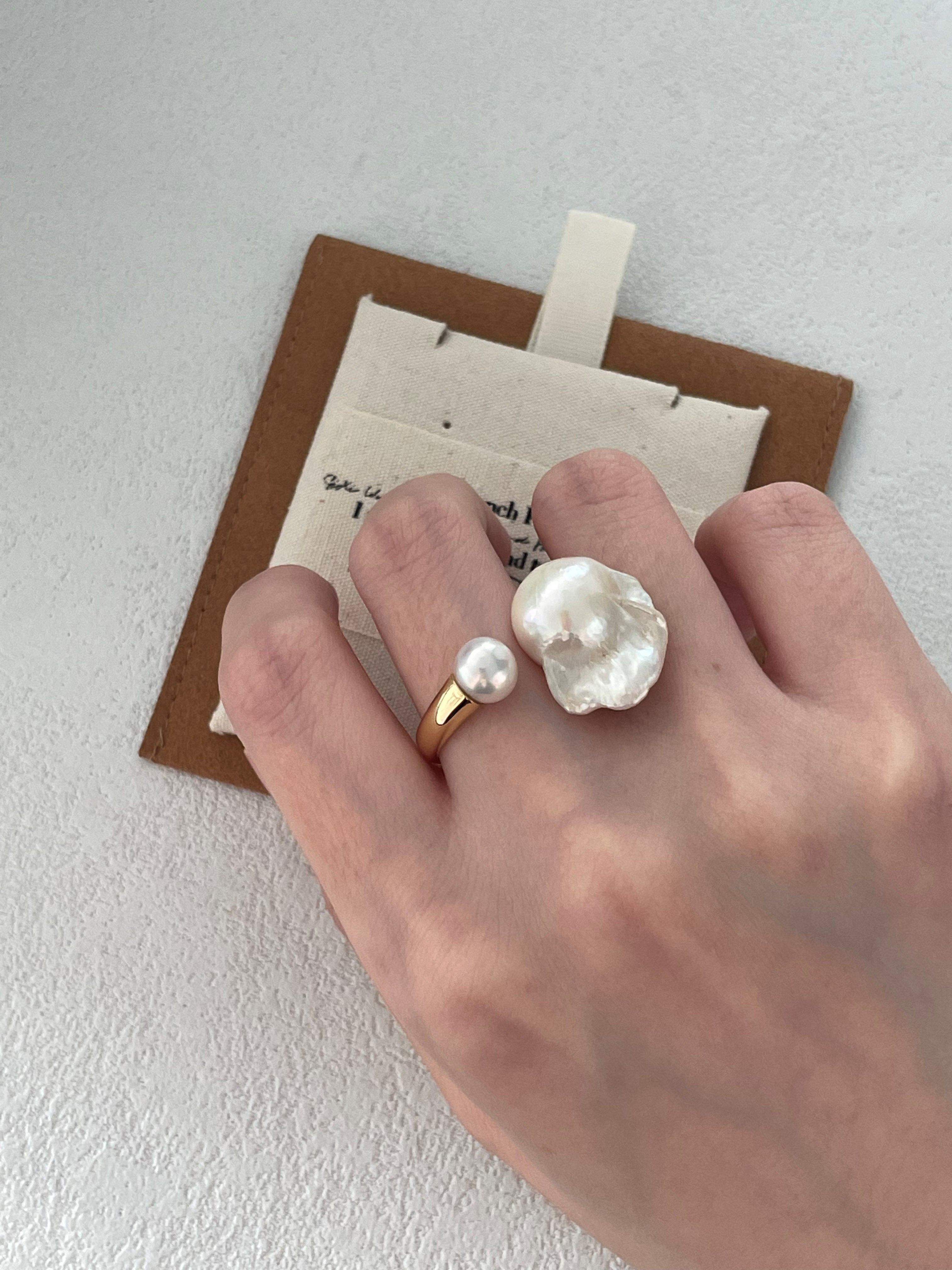 Unique Baroque Pearl Ring Irregular Open Design Cocktail Ring