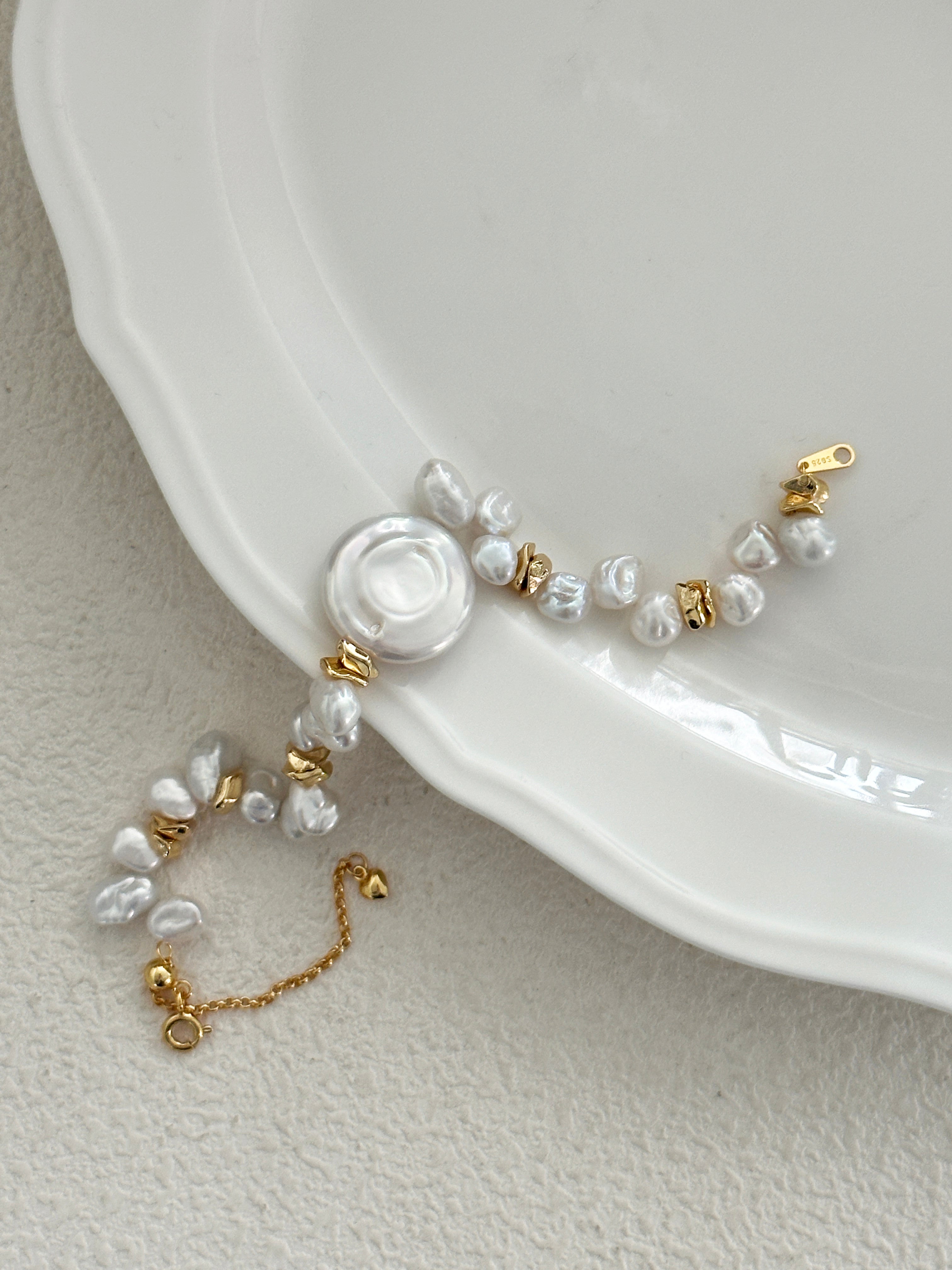 Dainty Strand Natural Keshi Pearl Adjustable Slider Bracelet Jewelry