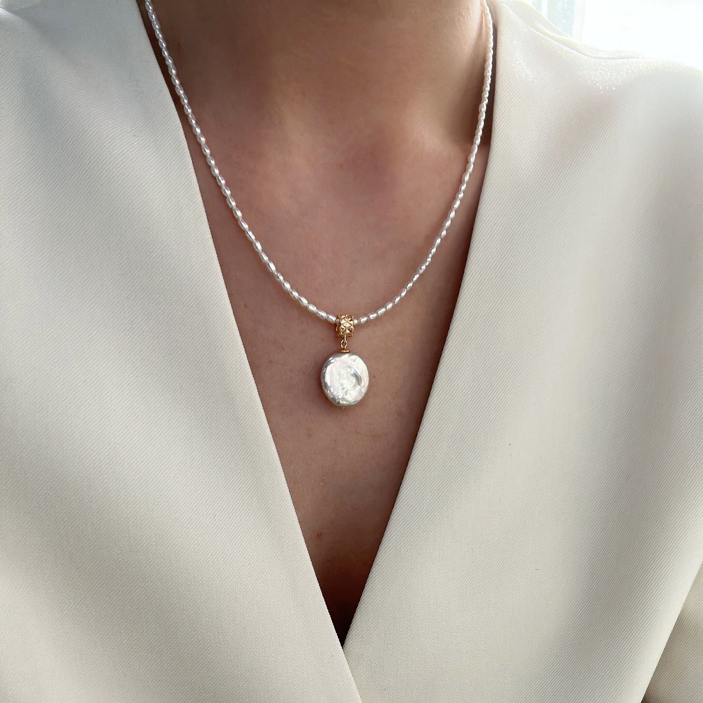 Elegant Coin Pearl Necklace Adjustable Gold Baroque Jewelry