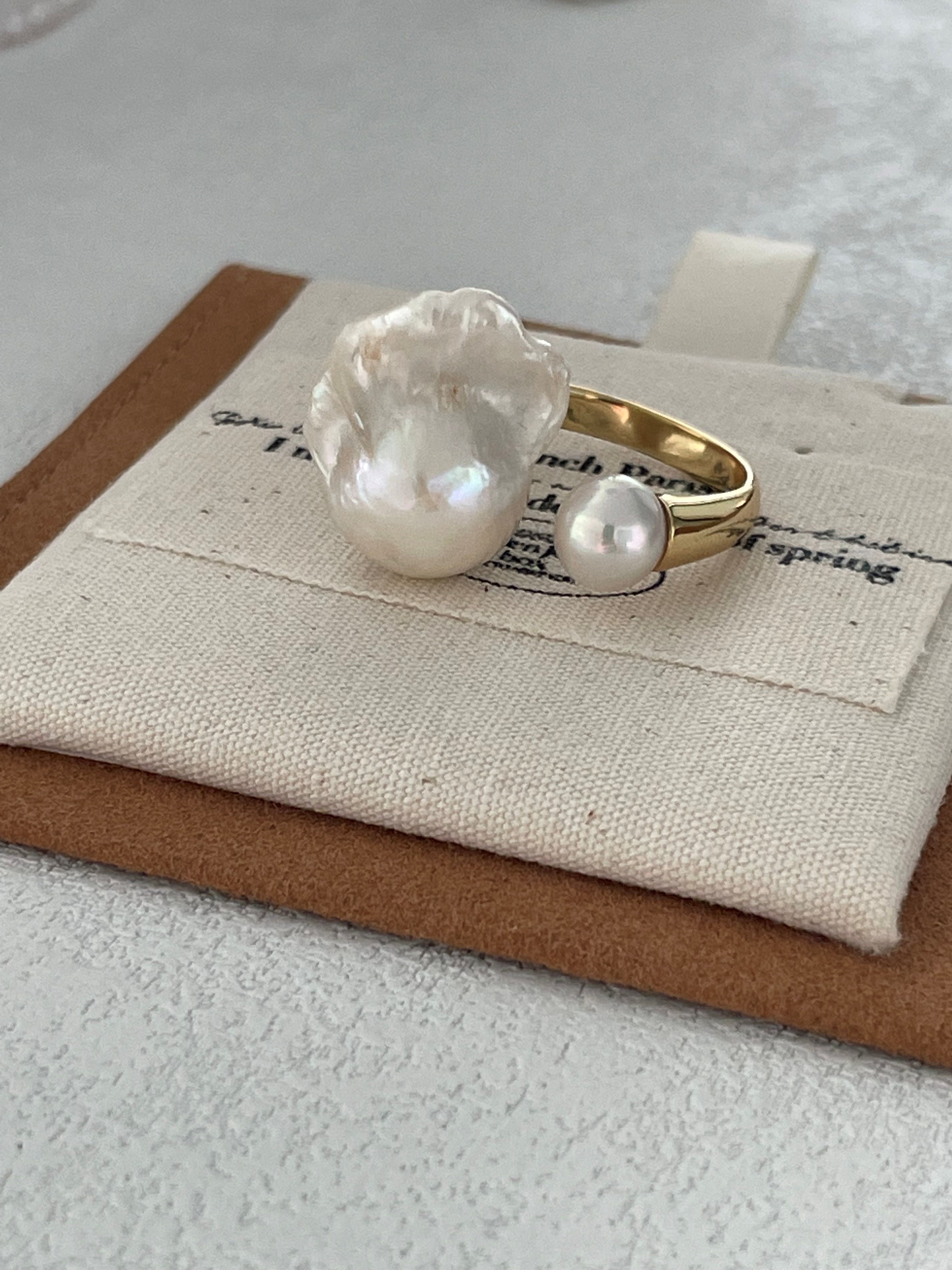 Unique Baroque Pearl Ring Irregular Open Design Cocktail Ring