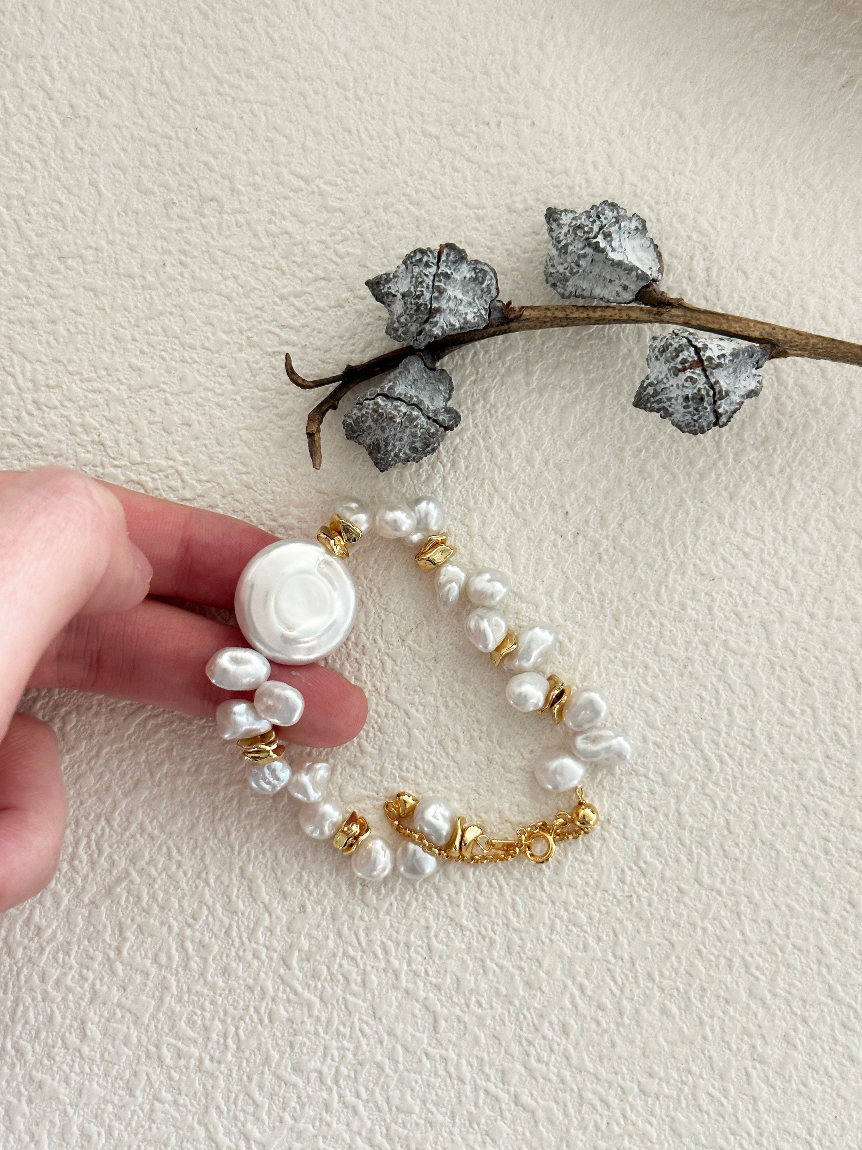 Dainty Strand Natural Keshi Pearl Adjustable Slider Bracelet Jewelry